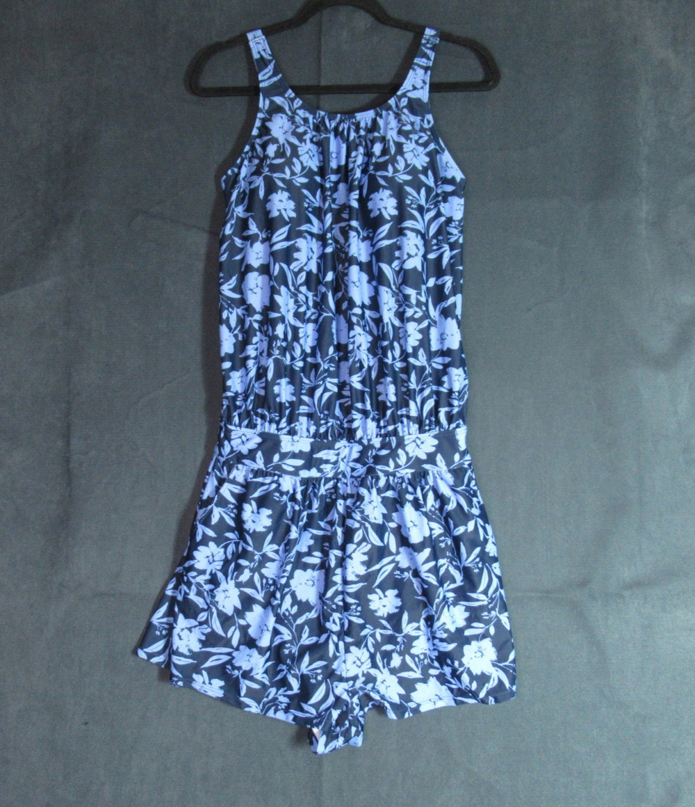 Bloomchic Tropical Flower Print Pockets One-Piece Swimsuit Womens 12 Blue NWT